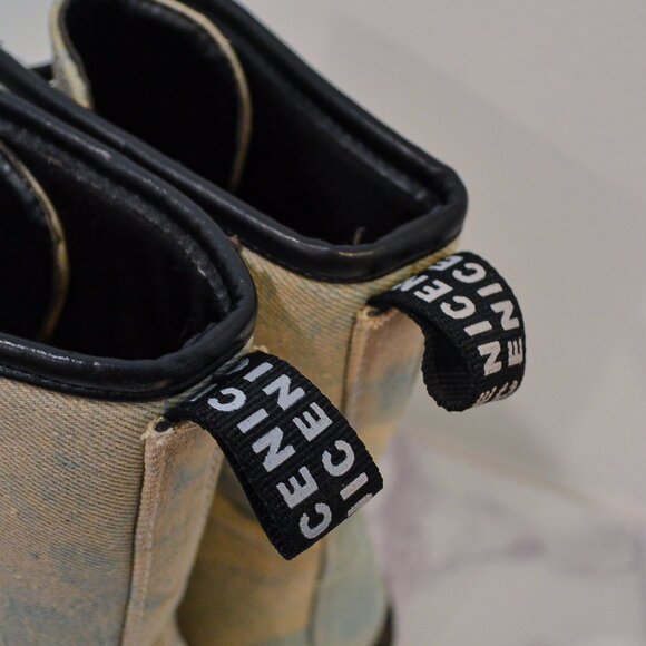 LADY GODIVA | LIGHT DENIM BLEACHED COMBAT BOOTS - Picture 6 of 6